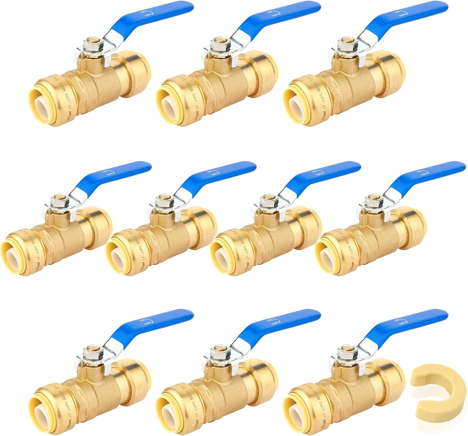 3/4 Inch Ball Valve,Pushfit Shut-off Valve for Cold Water,Push to Connect Ball Valve with Disconnect Clip(Blue Handle,Pack of 10)(PF-VALVE048-10Pack)