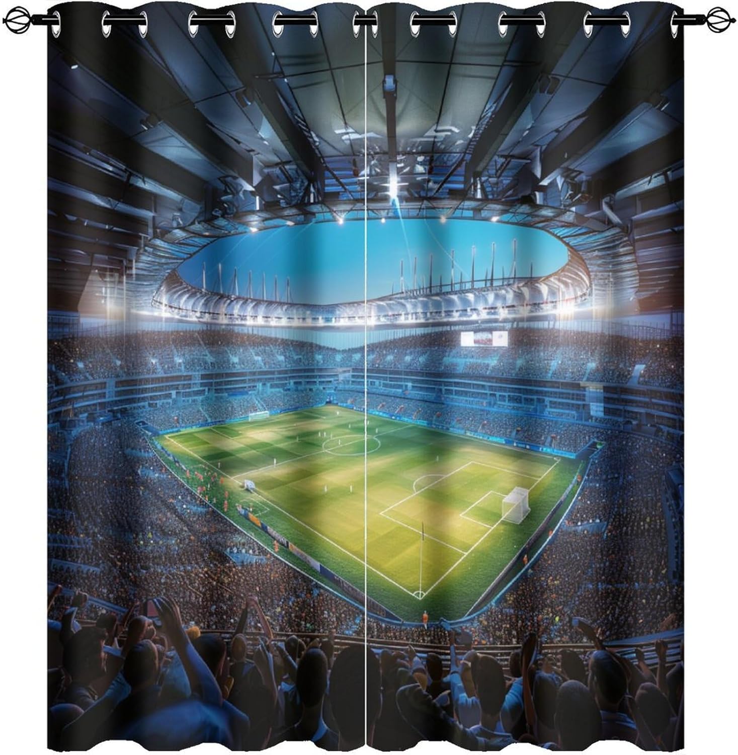 Classic Soccer Stadium Blackout Curtains for Bedroom/Living Room, Funny Sport Modern Football Grommet Curtains Thermal Insulated Window Drapes, 2 Panels, Each 21W x 45L