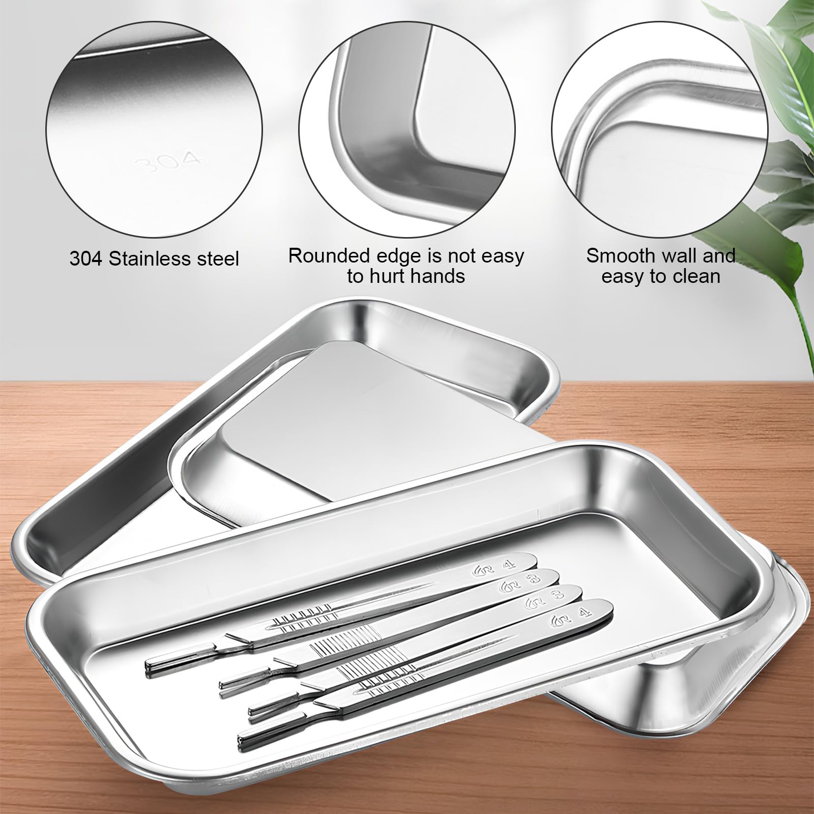 Yzswdox Edelstahltabletts – 4 Stück, Rechteckig 22,5x11,7x2 Cm, Für Labor, Küche & Praxis, 201er Edelstahl