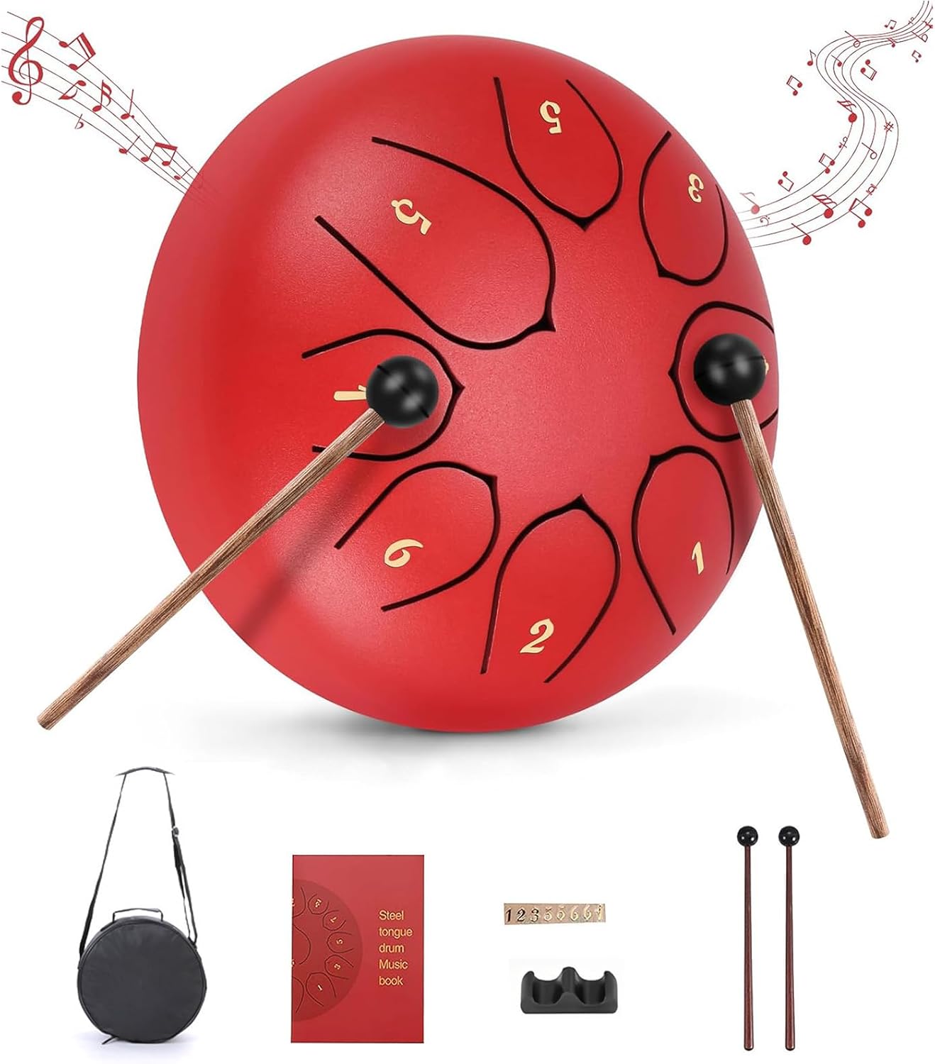 Lancoon Steel Tongue Drum with 6 Inches 8 Notes Hand Pan Durable Musical Instrument Soft Sound Rain Drum Non-Slip Easy to Play for Kids Yoga Meditation Entertainment