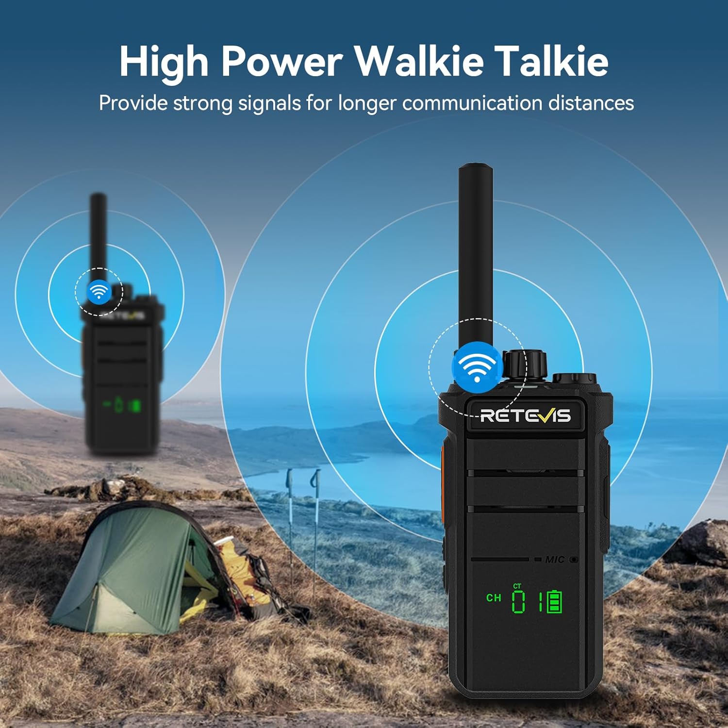 Retevis RB26H GMRS Radio Long Range,Professional Grade Two Way Radio,Hidden Display,Type-C,Built in NOAA Flashlight VOX,Easy to Pair,High Performance Walkie Talkie for Camping Road Trip (1 Pack)