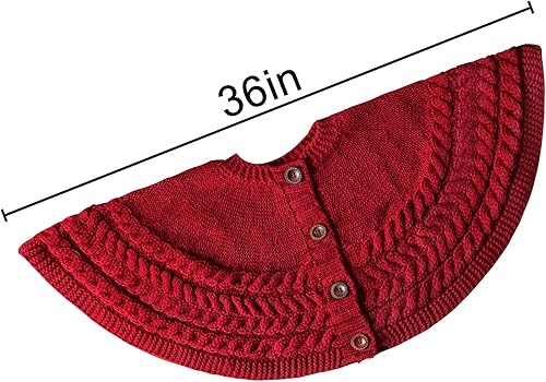 Miniatura 2 de Falda de árbol de Navidad de 36 pulgadas anillos anuales de punto trenzado grueso, falda redonda de árbol rojo vino, decoraciones rústicas para