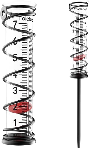 Toiclebor Medidor de lluvia de 7 pulgadas de capacidad para exteriores, medidor de lluvia de vidrio desmontable con estaca de metal, estaca colgante Toiclebor Medidor de lluvia de 7 pulgadas de capacidad para exteriores, medidor de lluvia de vidrio desmontable con estaca de metal, estaca colgante