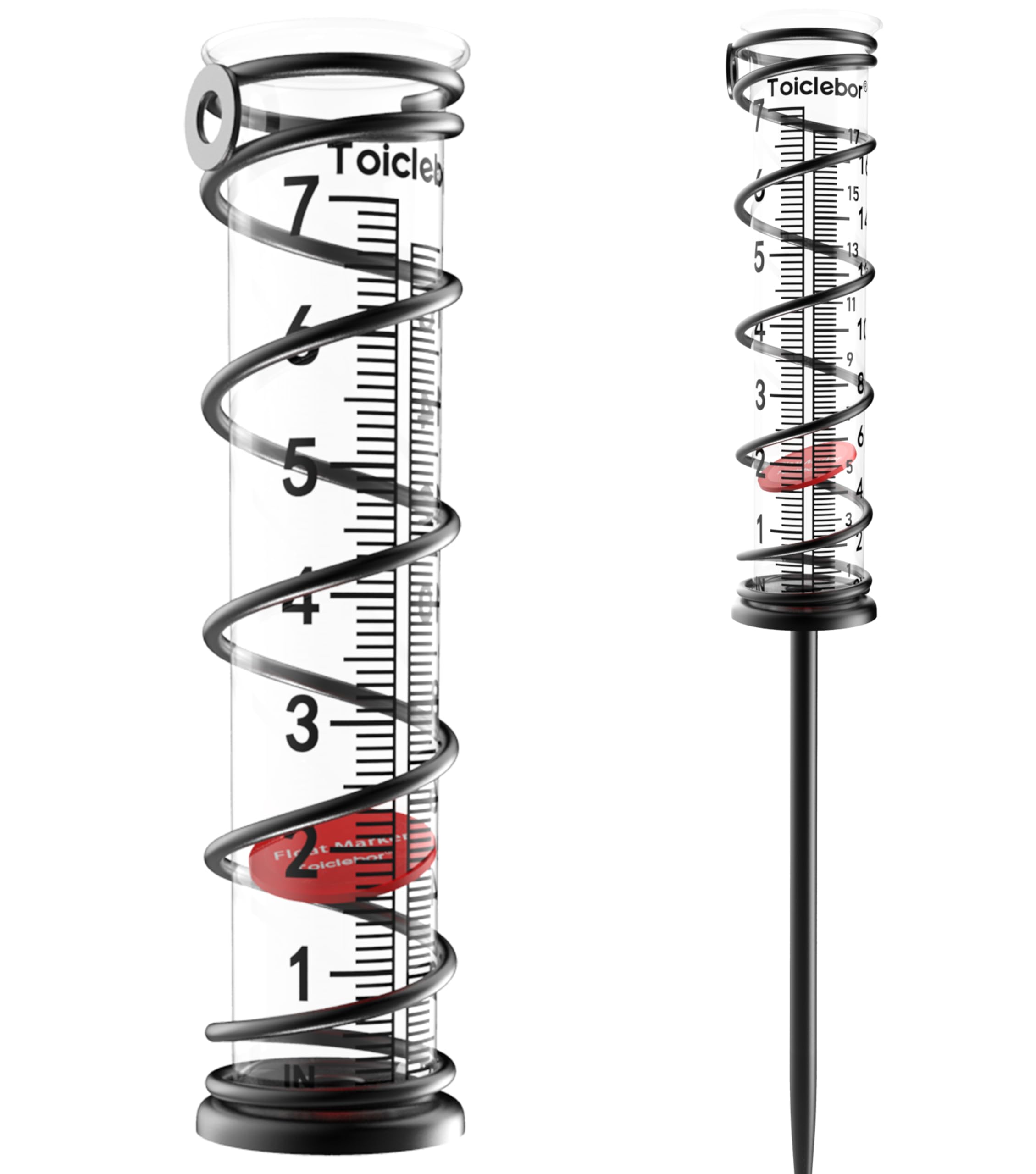 18 cm szklany spiralny miernik deszczu, miernik deszczu na zewnątrz, duża pojemność, metalowa rama, wskaźnik deszczu, kalibracja, przejrzysta, łatwa do odczytania, pomiar wody w ogrodzie,