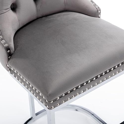 Miniatura 4 de i-POOK Juego de 2 taburetes de bar de altura de mostrador, taburetes de bar tapizados de terciopelo con patas de base de metal resistentes, botones