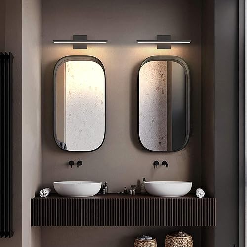 Miniatura 2 de JUSHENG Lámparas de tocador de baño de 16 pulgadas de largo modernas lámparas de pared de aluminio negro mate para espejo de baño, lámpara de