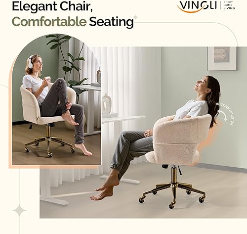 Miniatura 3 de VINGLI Moderna silla curvada de escritorio para oficina y tocador, bonita silla tapizada de uñas con ruedas, giratoria de 360, club, inclinable y