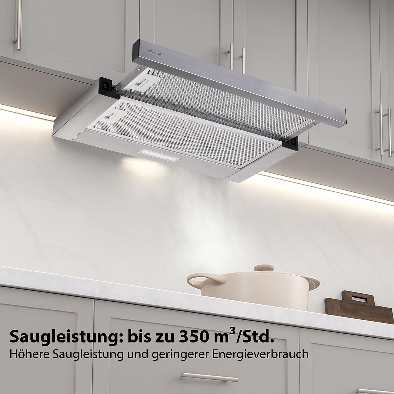 Rosenstein & Söhne Abzugshaube Flachschirm-Dunstabzugshaube Umluft 350m³/Std. silber