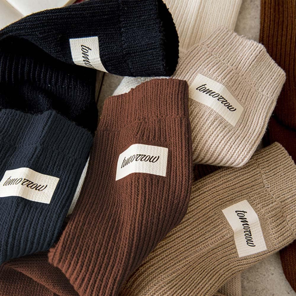 HOMSSEM Ribbed Socks Women Cozy Socks – 5 Pair Cute Womens Crew Socks - Image 2