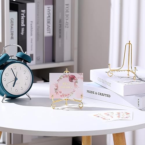 Miniatura 3 de Paquete de 10 soportes de placa de hierro de 4 pulgadas para exhibición, soporte de exhibición, soportes de caballete dorado para fotos, marcos de