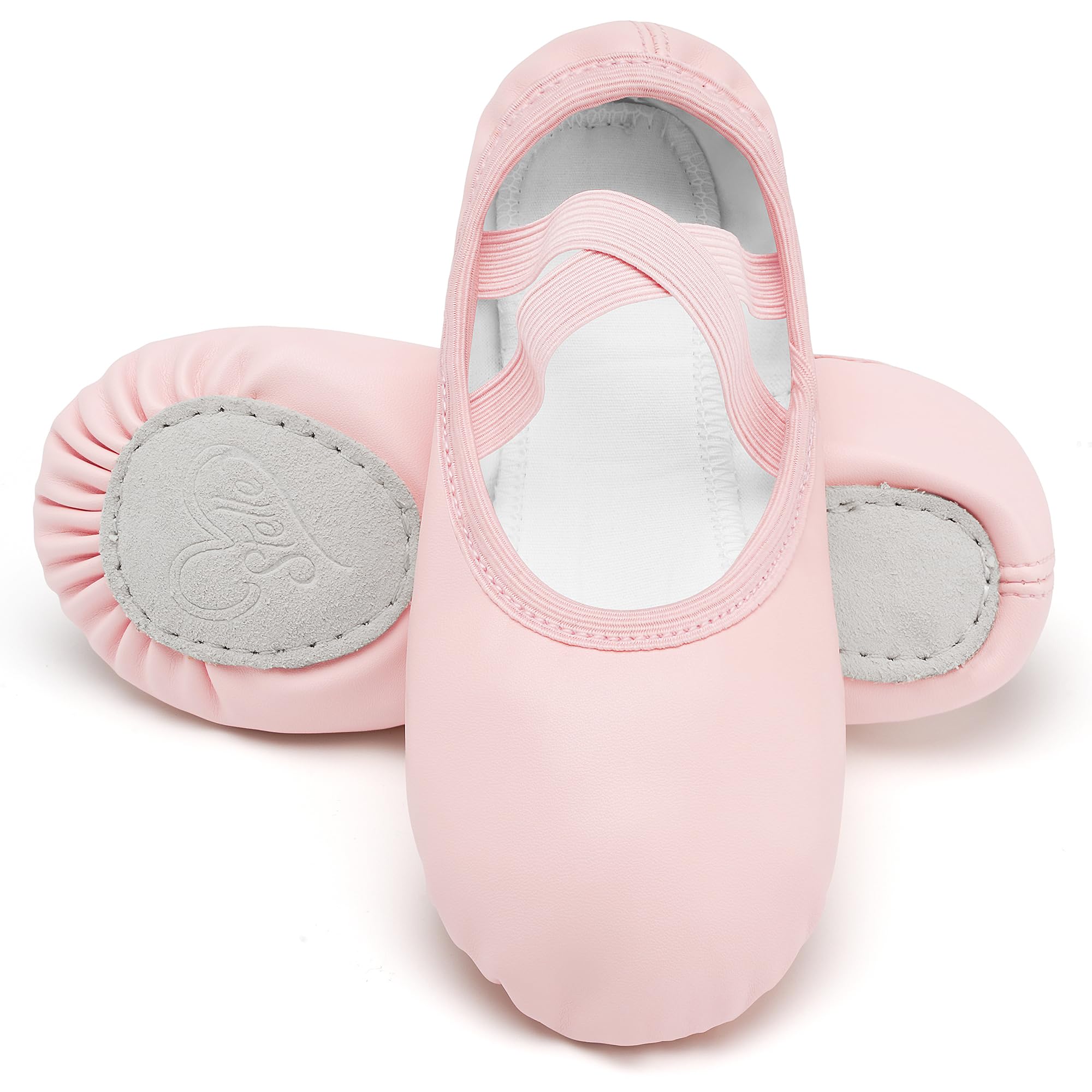 Girls Boys PU Leather Ballet Shoes Lace-Free Dance Slippers for Toddler/Little Kid/Big Kid
