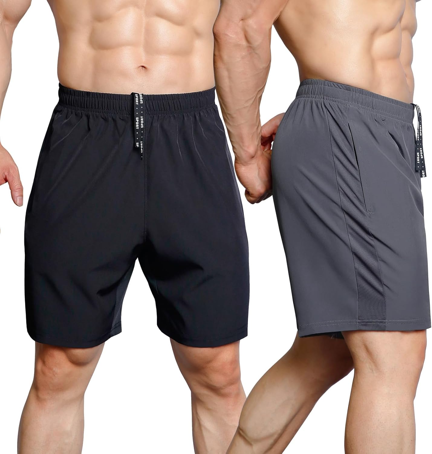 Men's 7" Athletic Shorts 2 Pack Quick Dry Workout Running Shorts with Zipper Pockets - Image 3