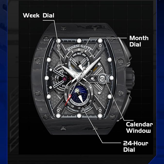 Luxury Automatic Chronograph Tonneau Men Watches 50MWaterproof
