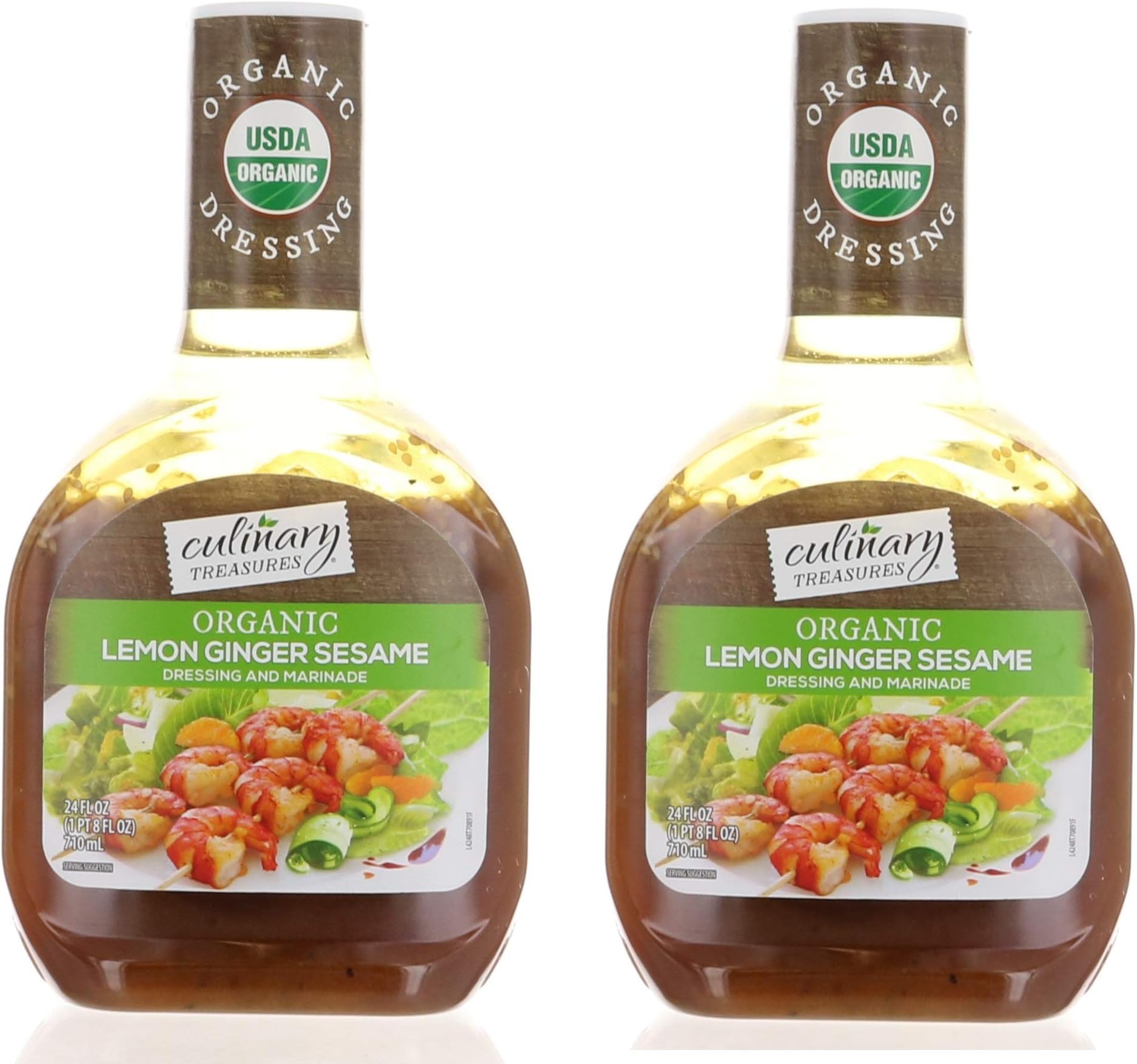 2 Bottles, Culinary Treasures Organic Lemon Ginger Sesame Dressing, Marinade 24 fl oz