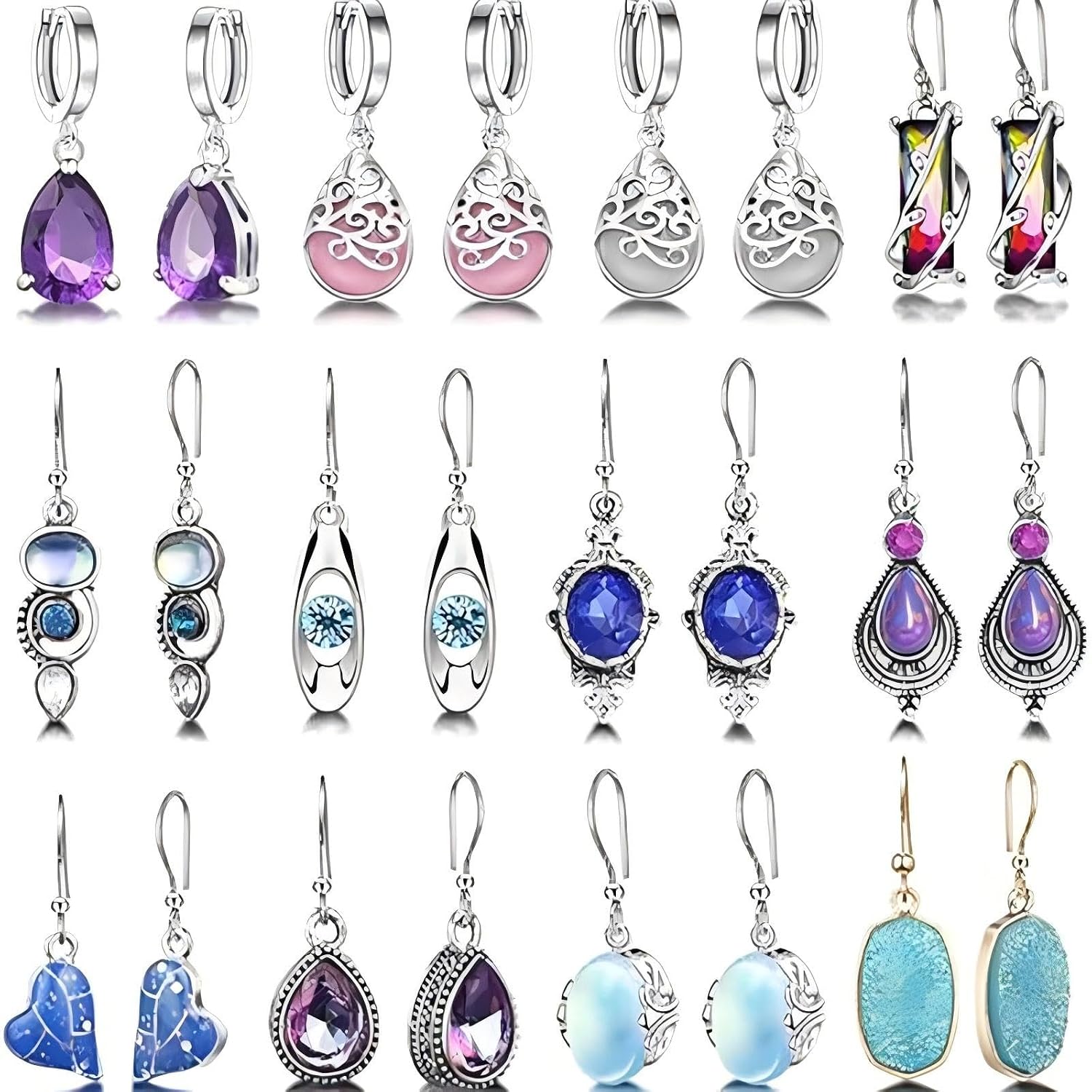 12 Pairs Teardrop Druse Crystal Drop Dangle Earrings for Women Cubic Zirconia Huggie Hoop Earring Jewelry Set Birthday Gifts