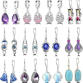 12 Pairs Teardrop Druse Crystal Drop Dangle Earrings for Women Cubic Zirconia Huggie Hoop Earring Jewelry Set Birthday Gifts