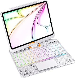 Uminy iPad Keyboard Case for iPad Pro 13-inch(M4, 2024) – 360° Rotating Stand with 7-Color Backlight Keyboard, Transparent Protective Cover, Multi-Touch Trackpad & Pencil Holder (White)
