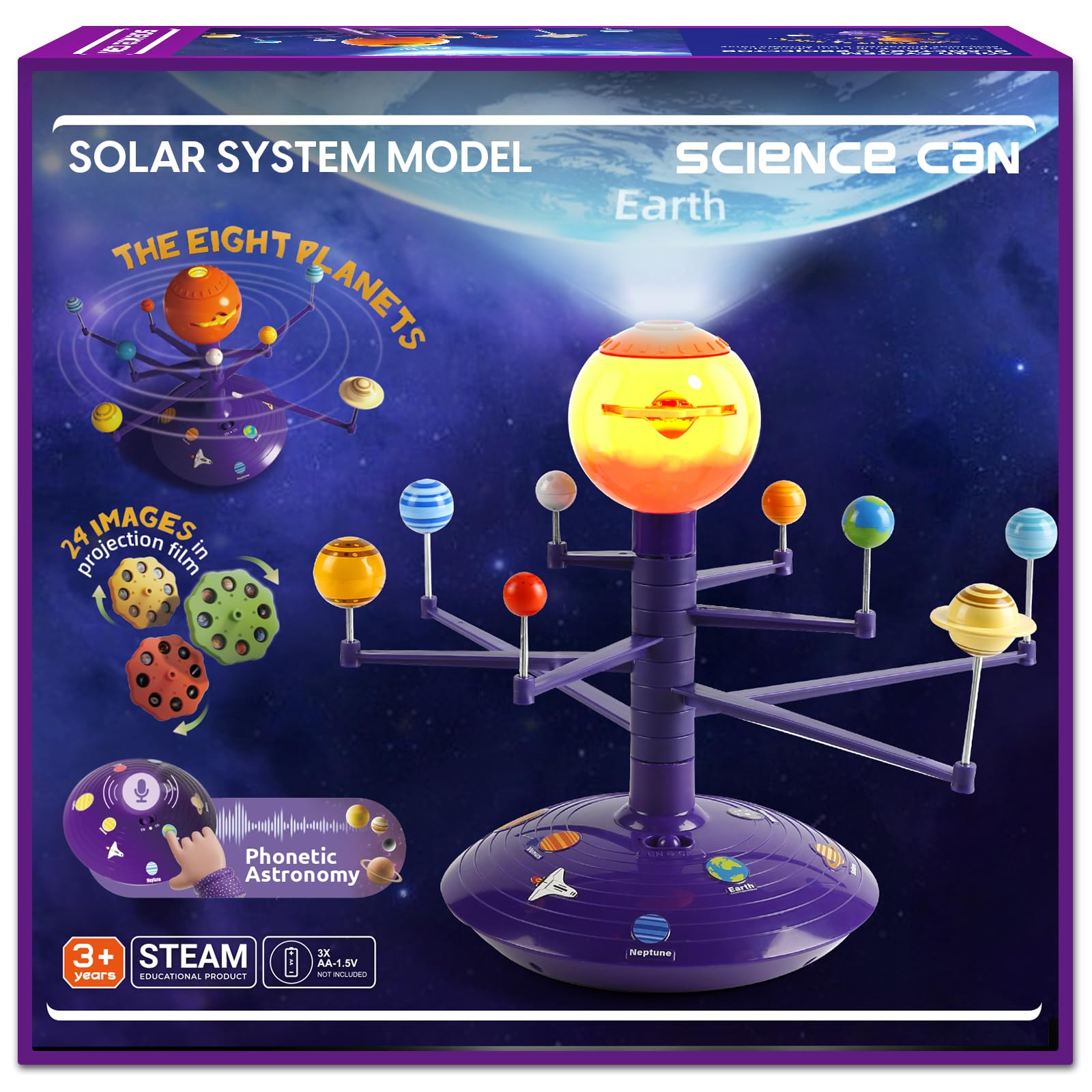 Science Can Solar System for Kids, Astronomy Speaker Solar System Model Kit, Planetarium Projector with 8 STEM Planets Space Toys for 3 4 5 Year Old Boys Girls