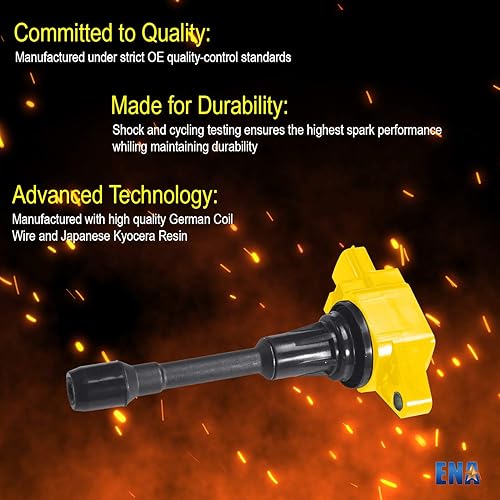 Miniatura 8 de ENA Juego de 4 bobinas de encendido amarillas 2007 2008 2009 2010 2011 2012 compatibles con Nissan Altima Versa Sentra Cube Rogue Frontier
