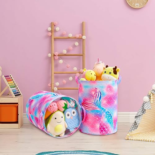 Miniatura 5 de Beinou Cesta de lavandería para niños, 43.5 L, impermeable, plegable, de lona, con asas, para dormitorio de niños, ropa de guardería