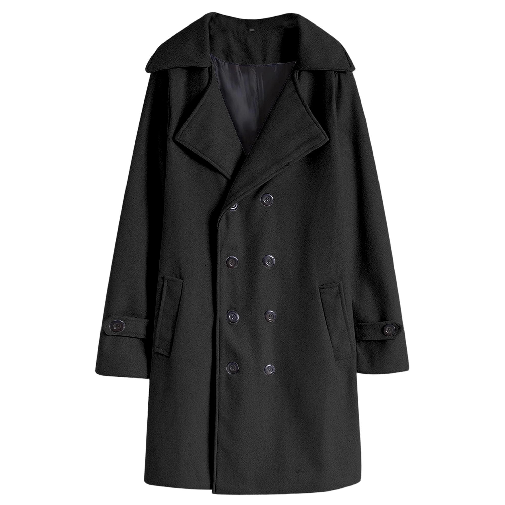 Cappotto da uomo doppiopetto invernale giacca a vento in misto lana cappotto trench in lana con risvolto dentellato