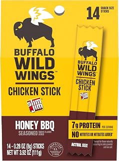 Smoked Meat Sticks, Buffalo Wild Wings Honey BBQ Flavor, 7g Protein per Serving, Snack Size, Easter Basket Stuffer for Men, 0.28 oz. (14 Count)