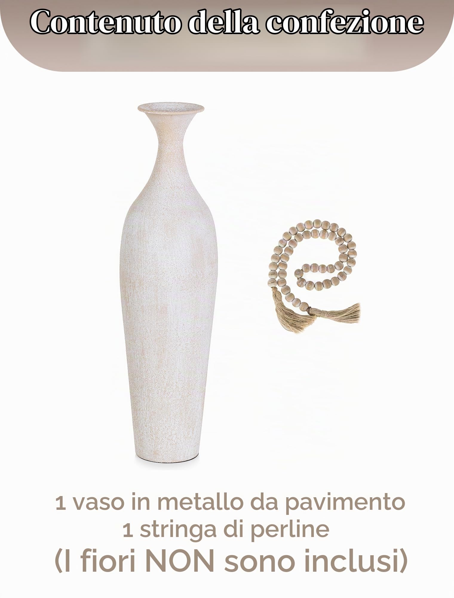 Sziqiqi Vaso da Terra Alto Bianco: 60 cm Grandi Vasi Rustica con Perline Boho per Pampas Piante Finte - Metallo Vaso Alto da Interno per Decorazione Casa Soggiorno Stile Farmhouse Camino