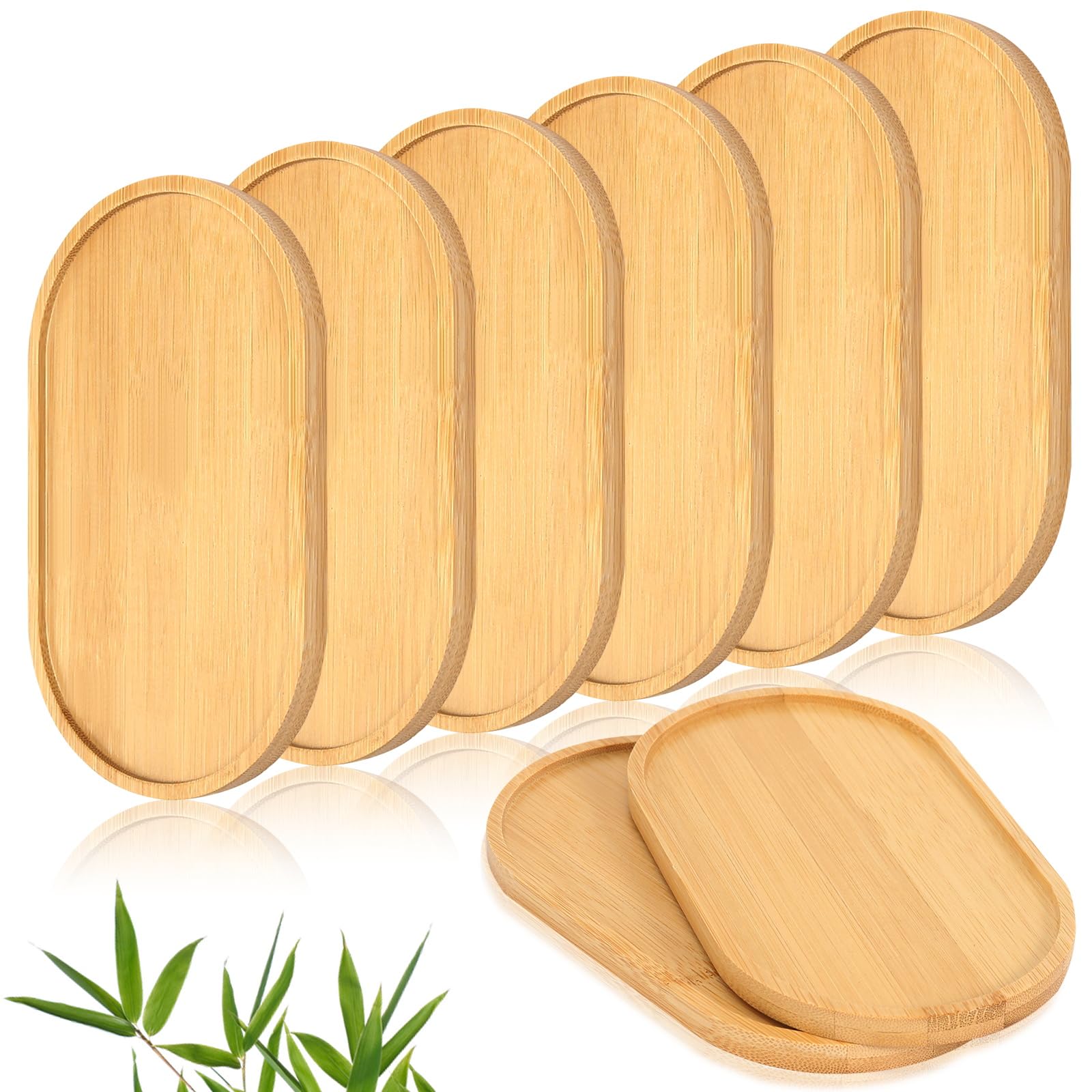Holztablett, 8 Stück Kleines Tablett Bambus Tablett, Ellipse Bambustablett Holztabletts Klein Servierbrett Untersetzer für Untersetzer Tee Kaffee Kuchen Küche, Haushalt & Wohnen