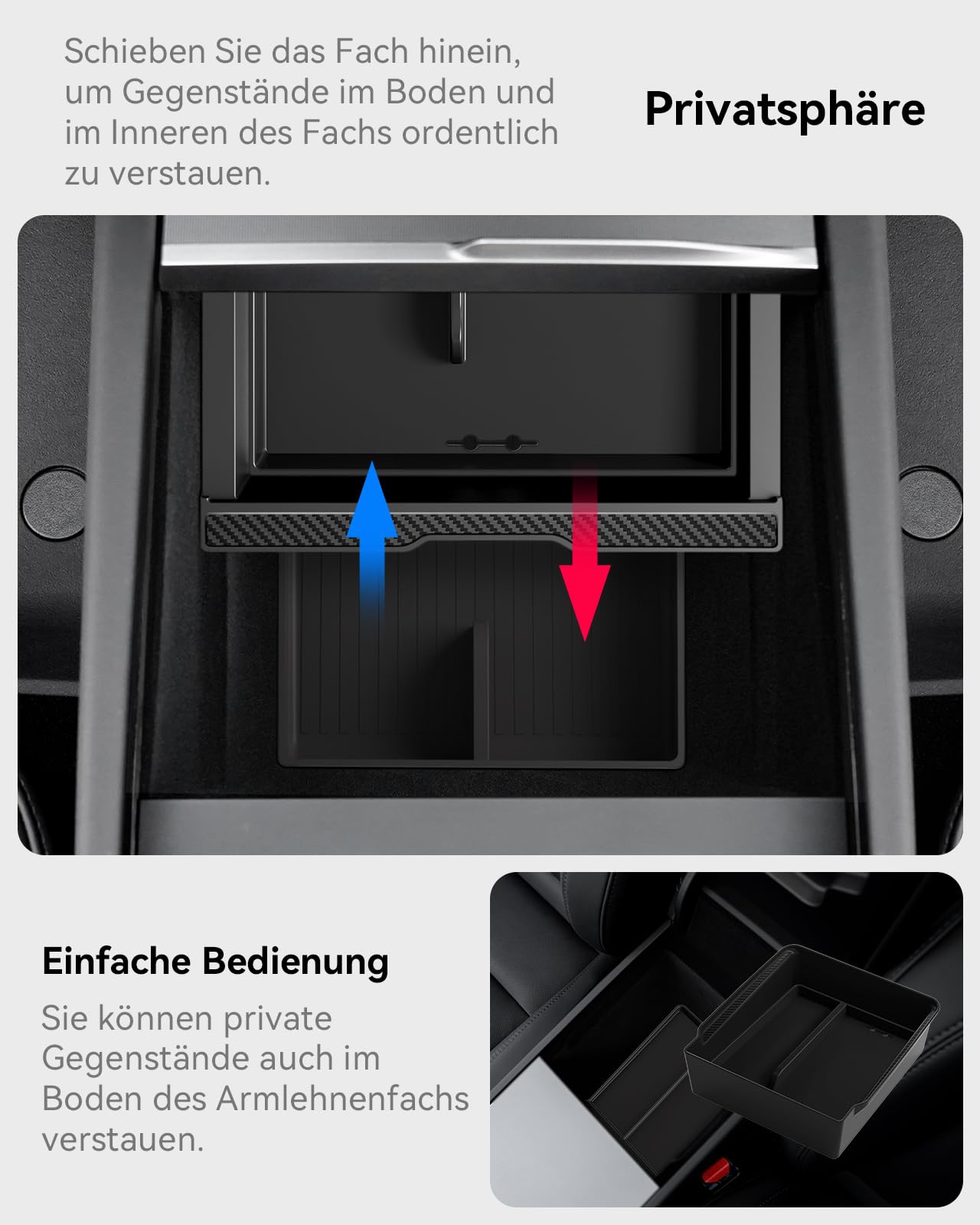 4 Pcs Tesla Model Y 2025-2026 Juniper Mittelkonsole Organizer [Unterteilte Ablage Doppellagig] Smooth Slide Technology Aufbewahrungsbox Armlehnenablage Zubehör für Model Y Juniper (Schwarz)