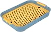 Double-Layer Plastic Dish Drainer Rack with Cutlery Filter Tray, Small Rectangular Drain Board in Deep Sea Blue for Kitchen Sink Bowl Drying and Fruit Storage