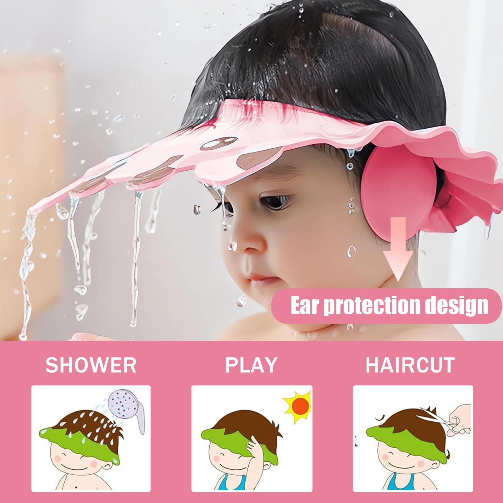 visière bain Chapeau Douche Bébé,Réglable Visière Bonnets de Bain,Casquette de bain bebe,Casquette de bain,Bonnet de douche enfant Pour Enfants Protection des Yeux et Visage de Shampooing