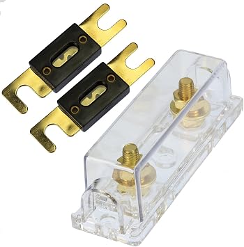 VOODOO Qty 1 ANL Fuse Holder Gold fuseholder 0 4 8 GA Inline W/ 2ea 125 Amp Fuses