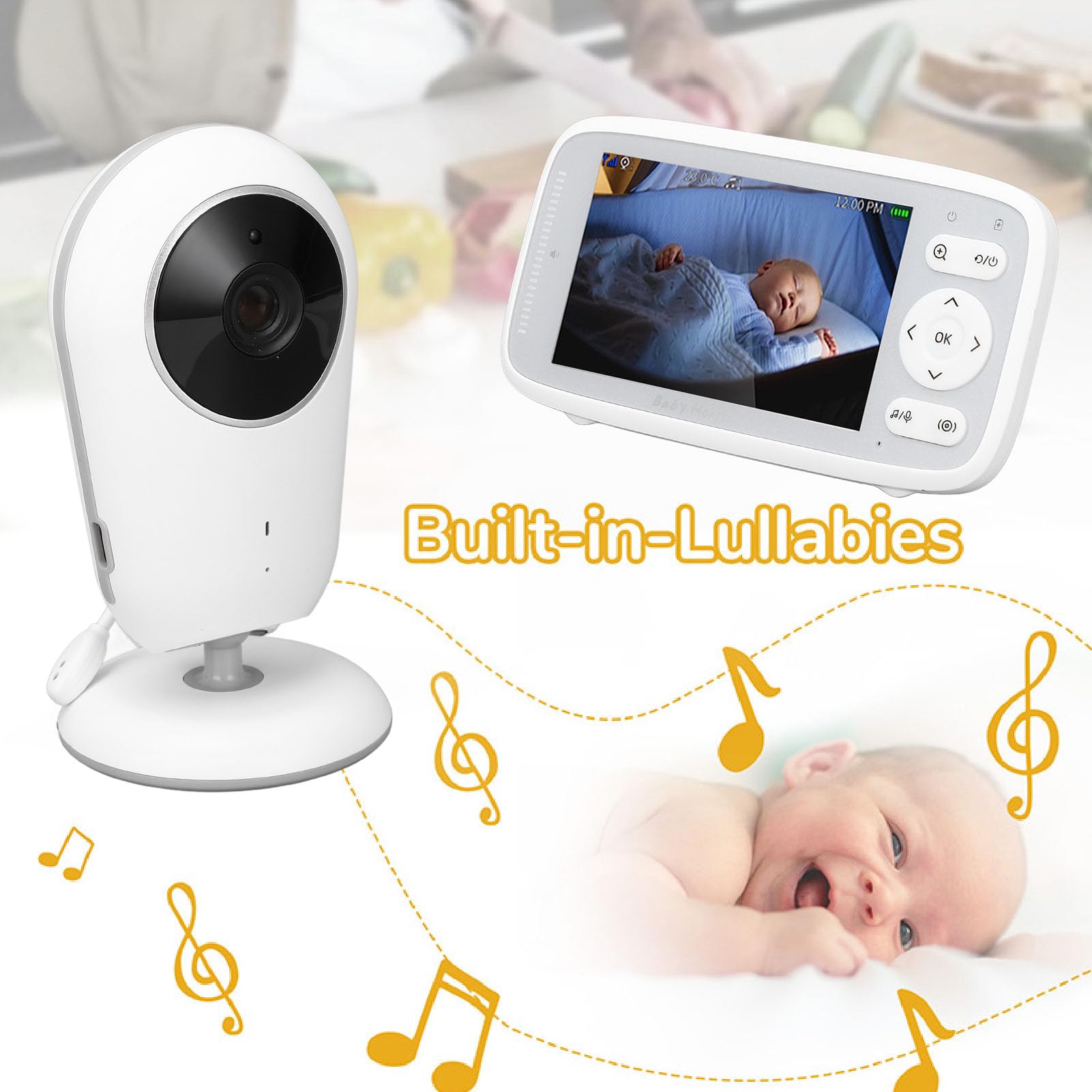 Goshyda Baby Monitor, Videocamera per Neonati con Schermo LCD da 4 Pollici, Supporto Conversazione Bidirezionale, Visione Notturna, Sorveglianza della Temperatura, Videocamera per (Spina