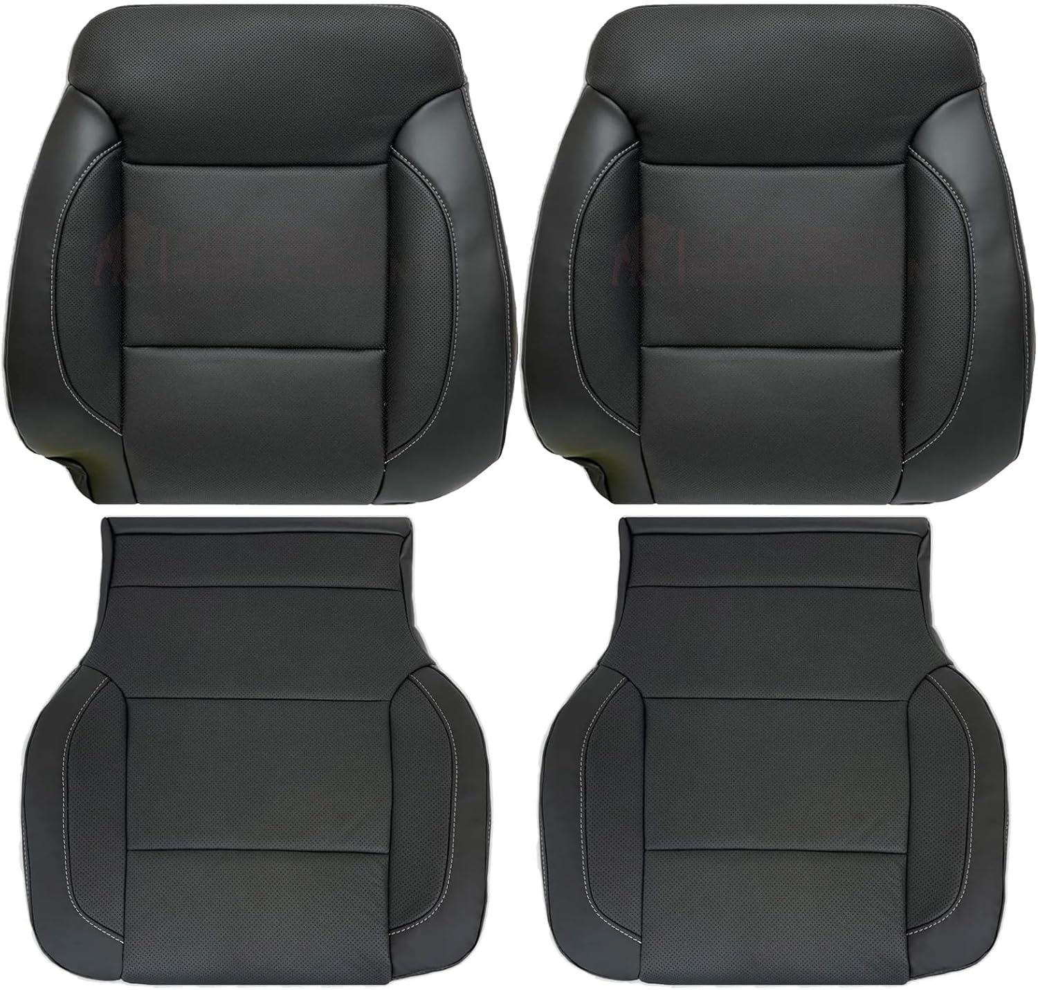 SecosAutoparts Driver & Passenger Bottom & Top Lean Back Replacement Perforated Leather Seat Covers Black Compatible with Chevy Silverado GMC Sierra 2014 2015 2016 2017 2018 2019