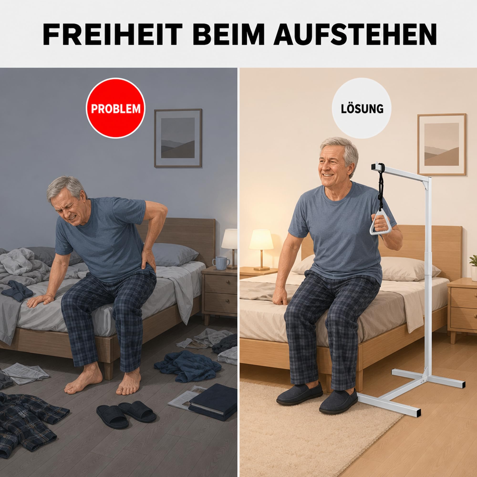 ATC Handels GmbH Elevador de cama, fuelle de cama, ayuda para levantarse – Altura 170 cm – Carga máxima aprox. 90 kg – Altura y longitud ajustable al levantarse