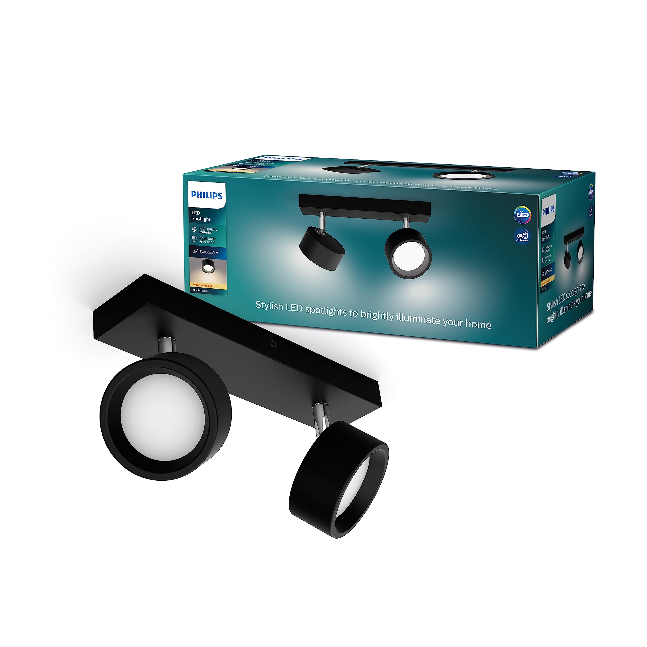 Philips LED Bracia Spot 2x5.5W Warm White 2700k [5.5W - Black] For Indoor Home Lighting, Living Room, Study, Office