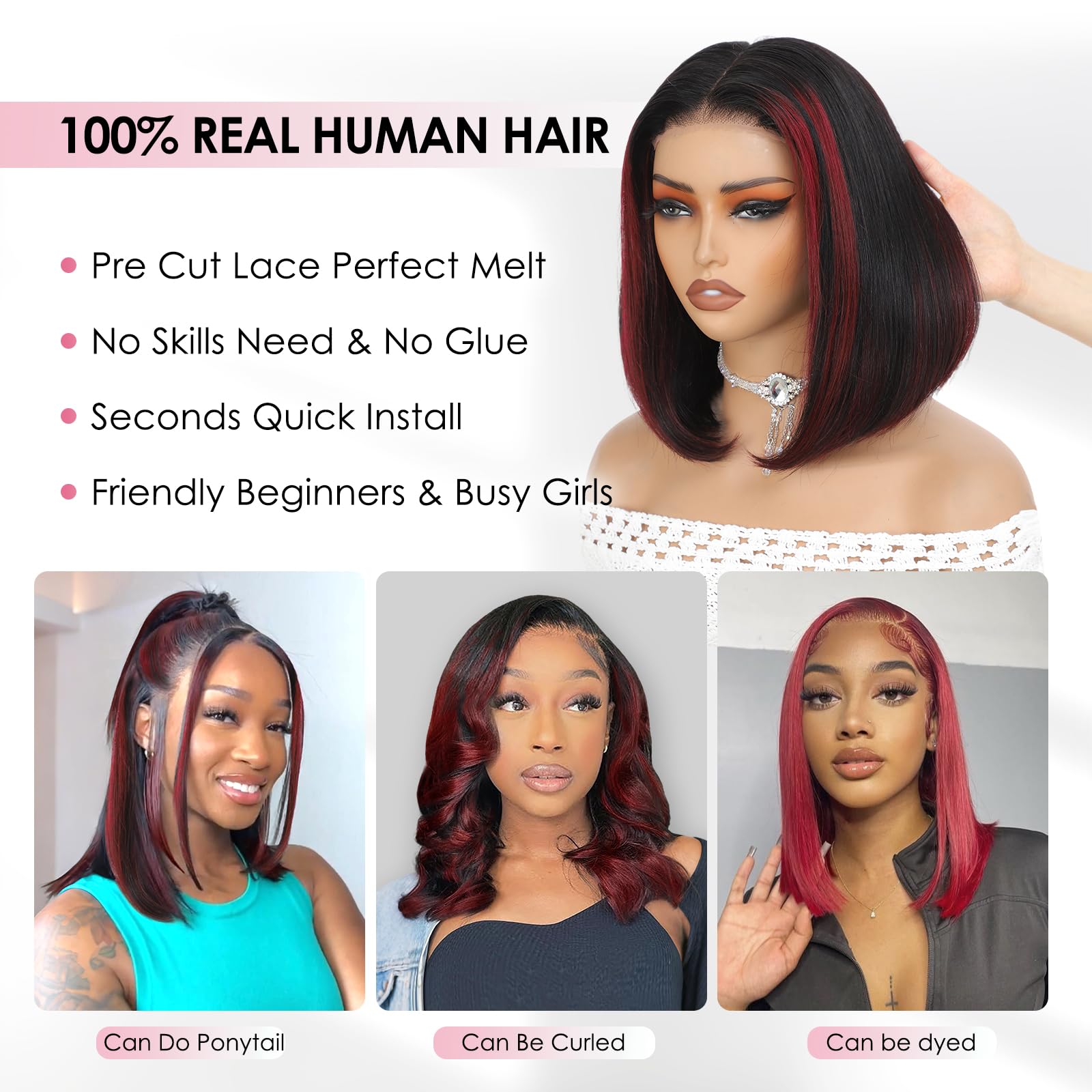 Beluck 1b99j 4x4 Bob Wig Human Hair Straight Wigs 150 Density Bob Wear and Go Glueless Wig Human Hair Pre Plucked With Brazilian Real Virgin Transparent Lace Frontal Wigs for Black Women 12 Inch - Image 3