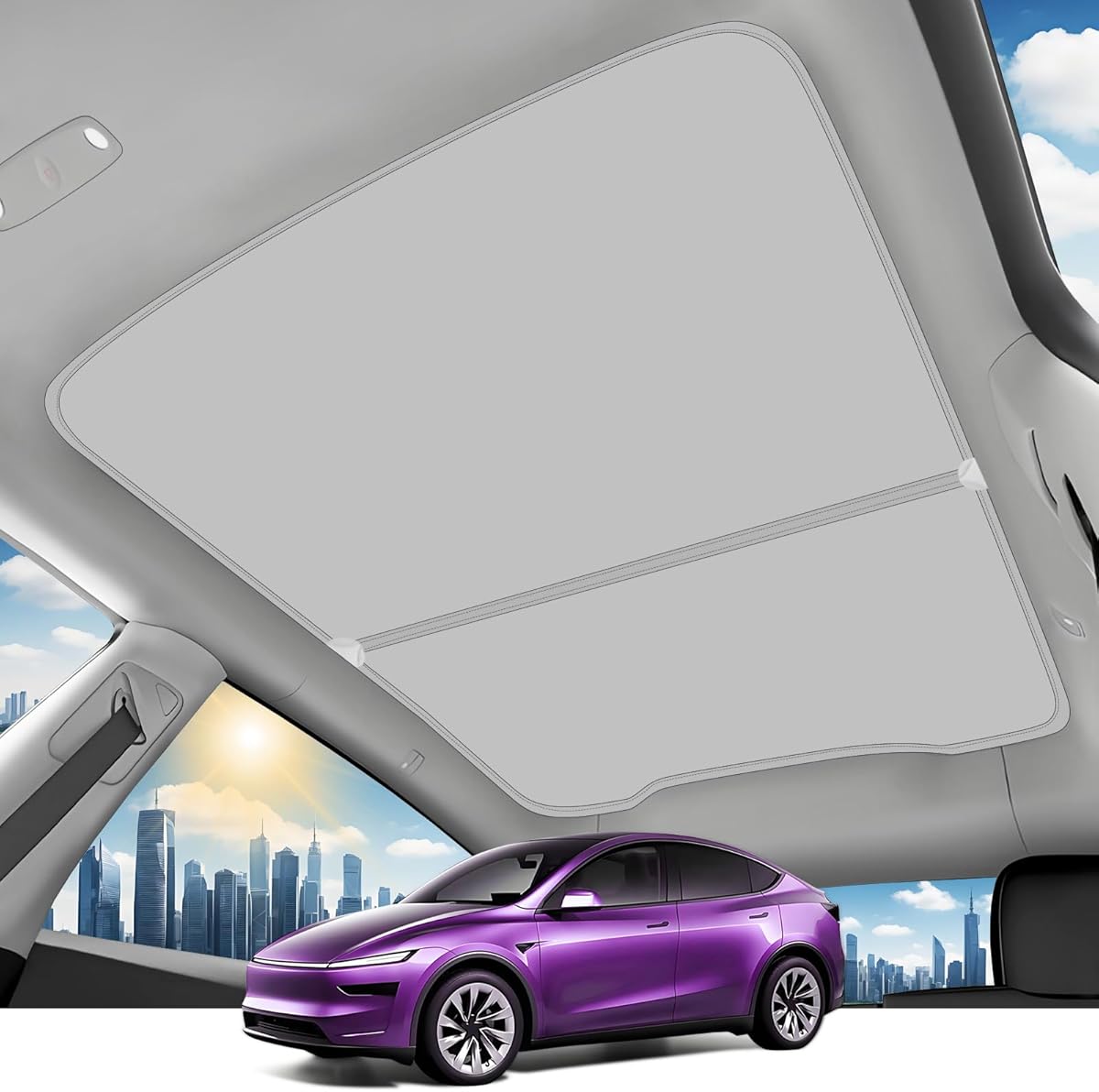 2025 Upgrade Sunshade Roof for Tesla Model Y Juniper [No-Gap/Sag-Free] Middle Magnetic Component Glass Roof Sunshade Heat Insulation for Tesla Model Y Juniper Accessories Gray