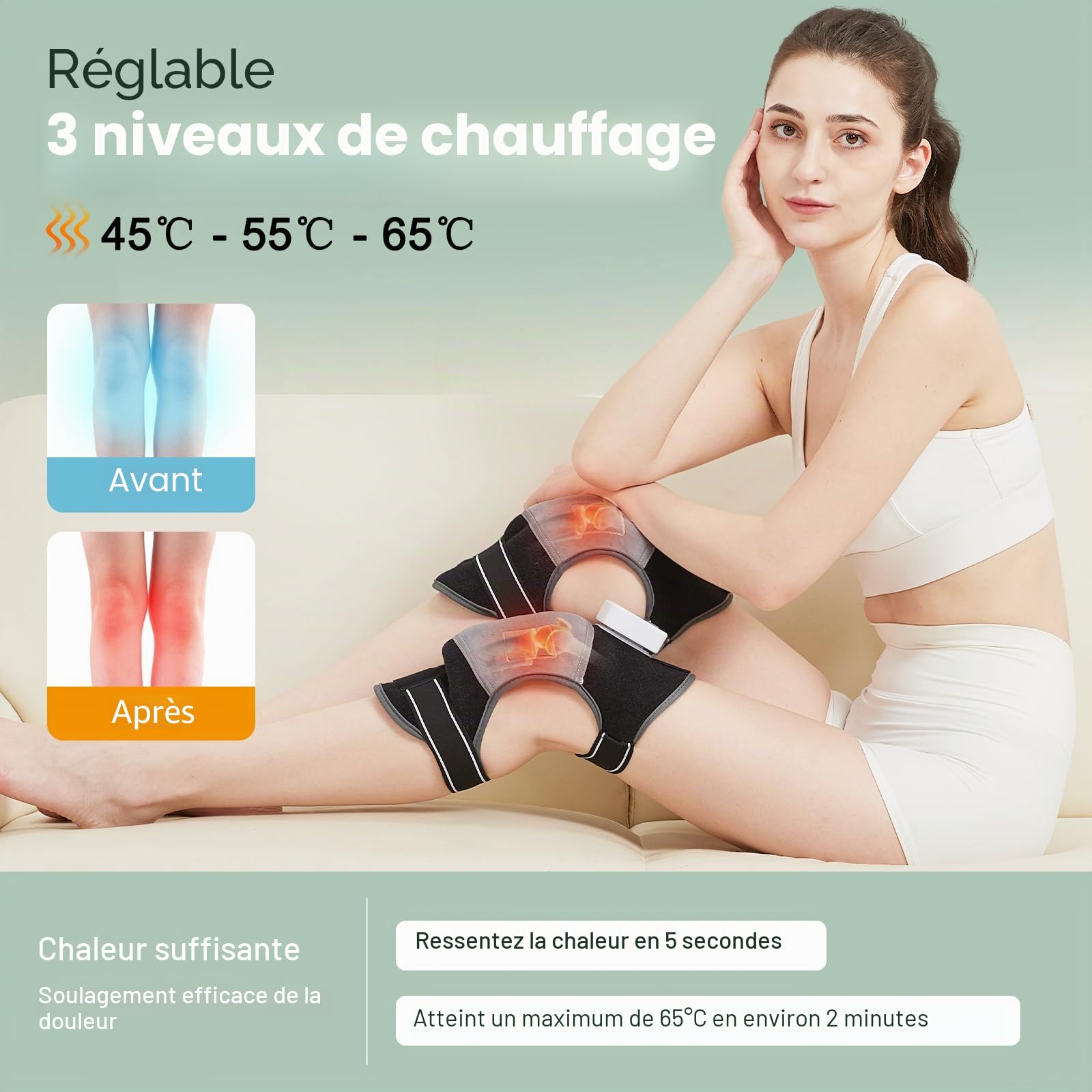 JOBYNA Électrique Coussin Chauffant Pieds, Chauffage Rapide 5 Secondes, Contrôle Température Minuterie, Sans Fil Massage Vibration