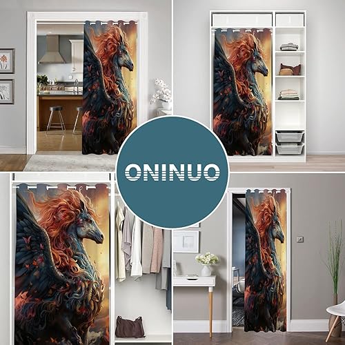 Miniatura 5 de ONINUO Cortinas opacas de animales de fantasía para puertas, unicornio encantado, cortina opaca para armario de dormitorio de niños, aislamiento