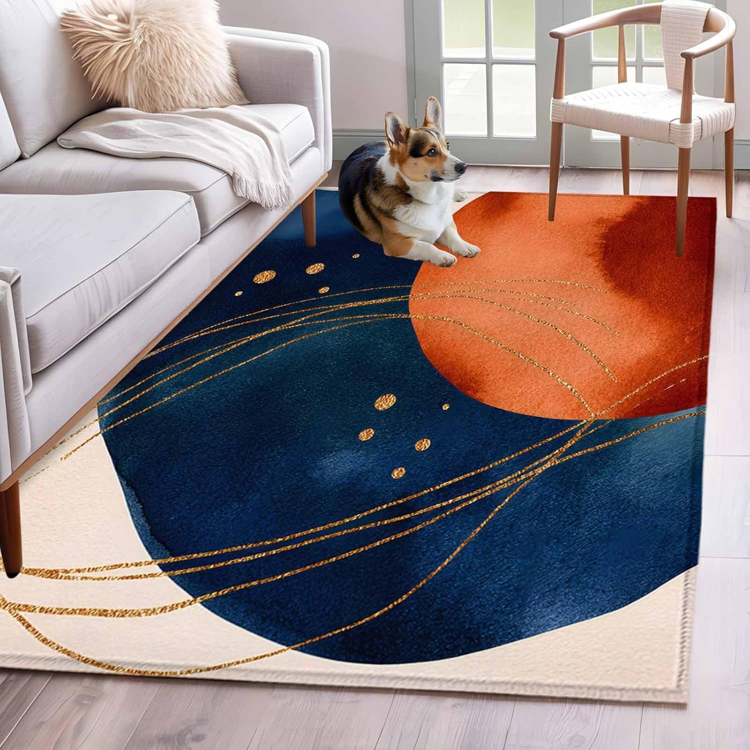 Navy Blue Burnt Orange Area Rugs Collection 2.7'x5', Boho Artwork Geometric Modern Non Slip Indoor Rectangle Throw Runner Rug Floor Mat Carpet for Living Room Dining Table Bedroom Nursery