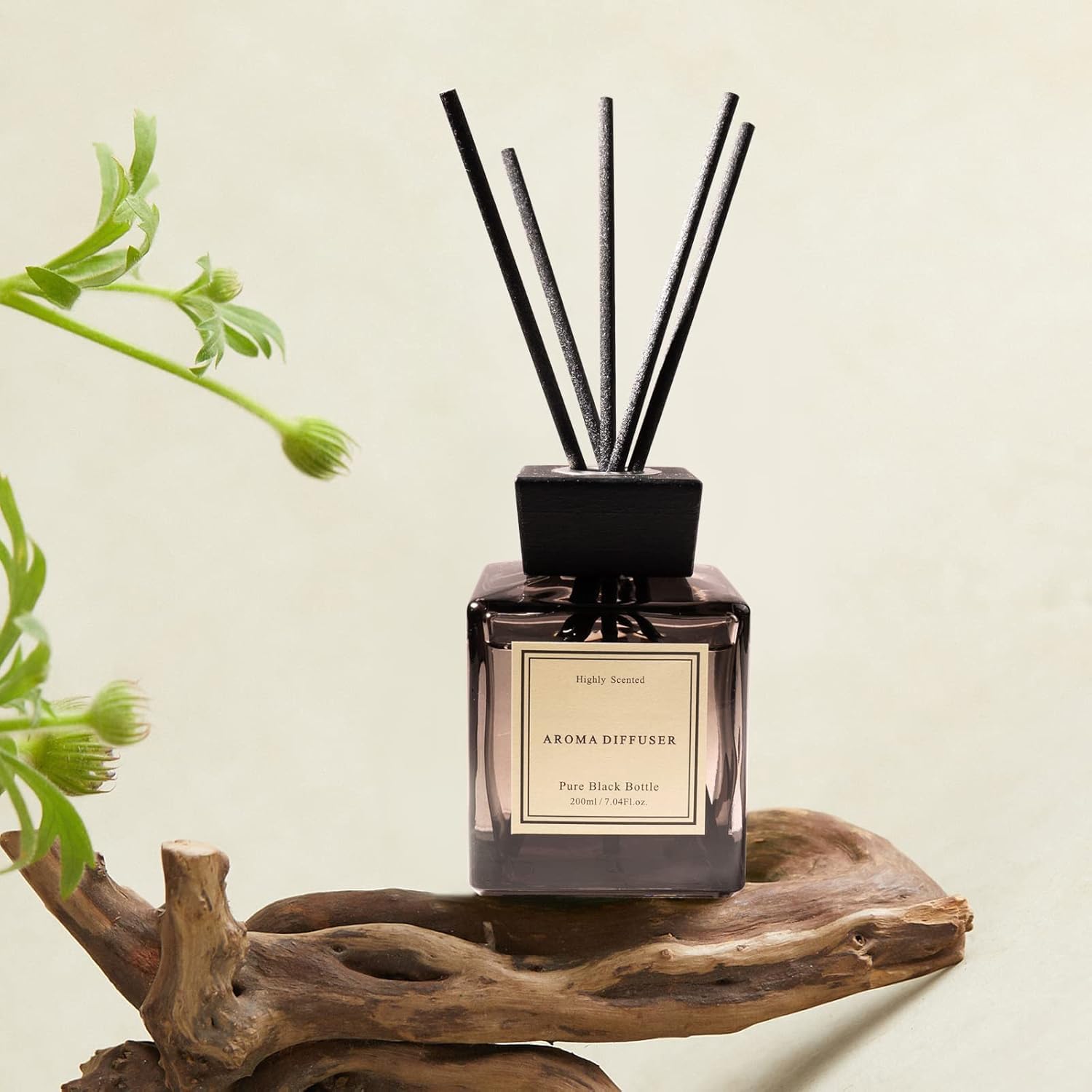 XEPTLE Sandalwood Reed Diffuser, Air Freshener, Fragrance Oil Diffuser with 5 Reeds, Eliminate Odors, Scented Diffuser Set for Bathroom,Bedroom,Office,Home,Yoga, 7.04 oz, Black