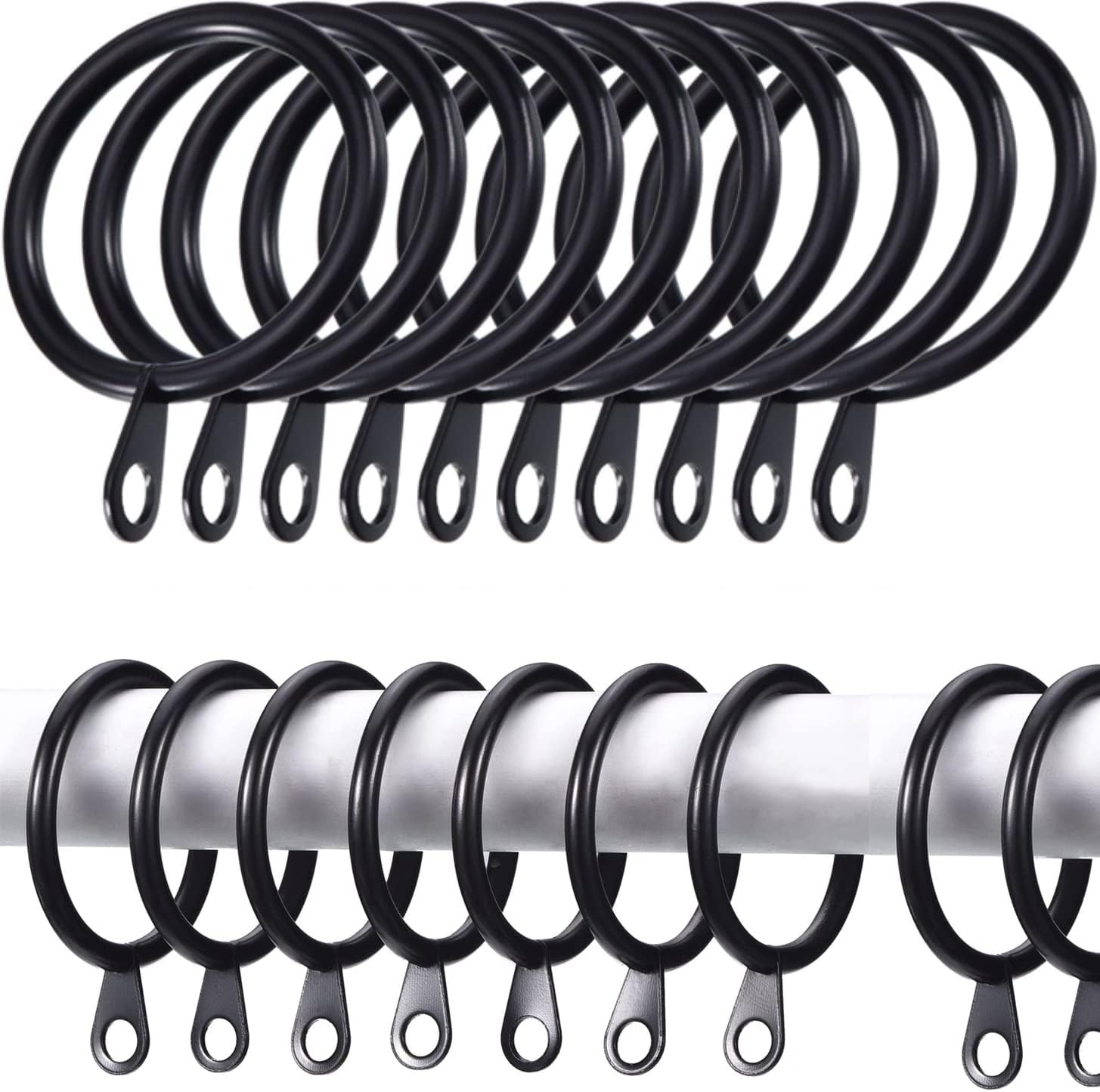 SYOSI Metal Drapery Curtain Rings Hanging Rings for Curtains and Rods, Drape Sliding Eyelet Rings 30 mm Internal Diameter for Most Curtains, Shower Curtains Easy to Install (Black, 20 Pack)