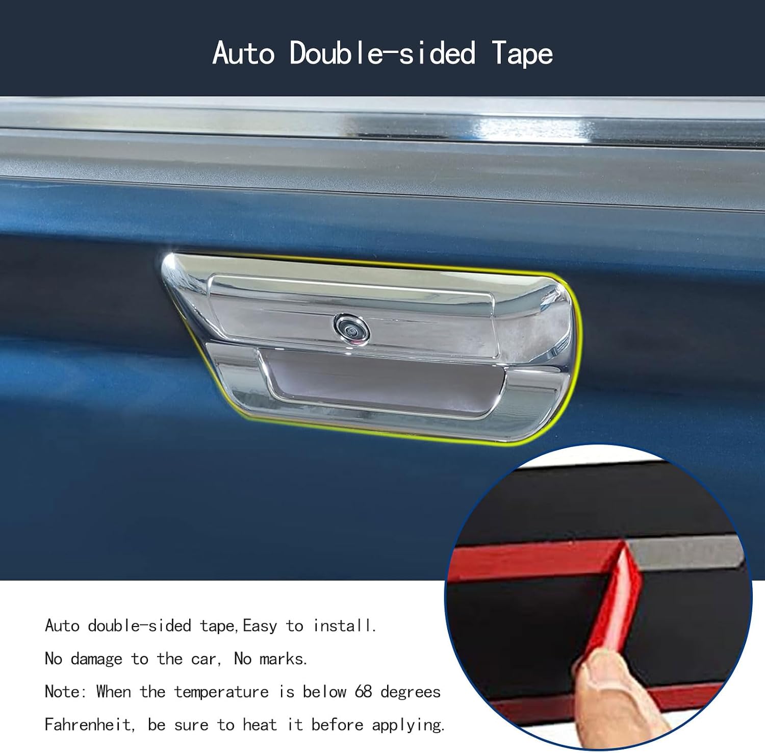 Tailgate Exterior Door Handle Trim Cover Compatible with Dodge Ram 1500(2024 2023 2022-2019) Rear Trunk Grab Handle Trims Exterior Car Accessories ABS 2PC(Glossy Chrome Style)
