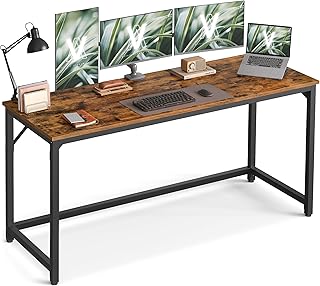 VASAGLE Secretária, mesa de escritório pequeno e estação de trabalho, mesa de teletrabalho, estúdio, quarto, 60 x 160 x 76 cm, estilo moderno, estrutura de metal, castanho rústico e preto tinta
