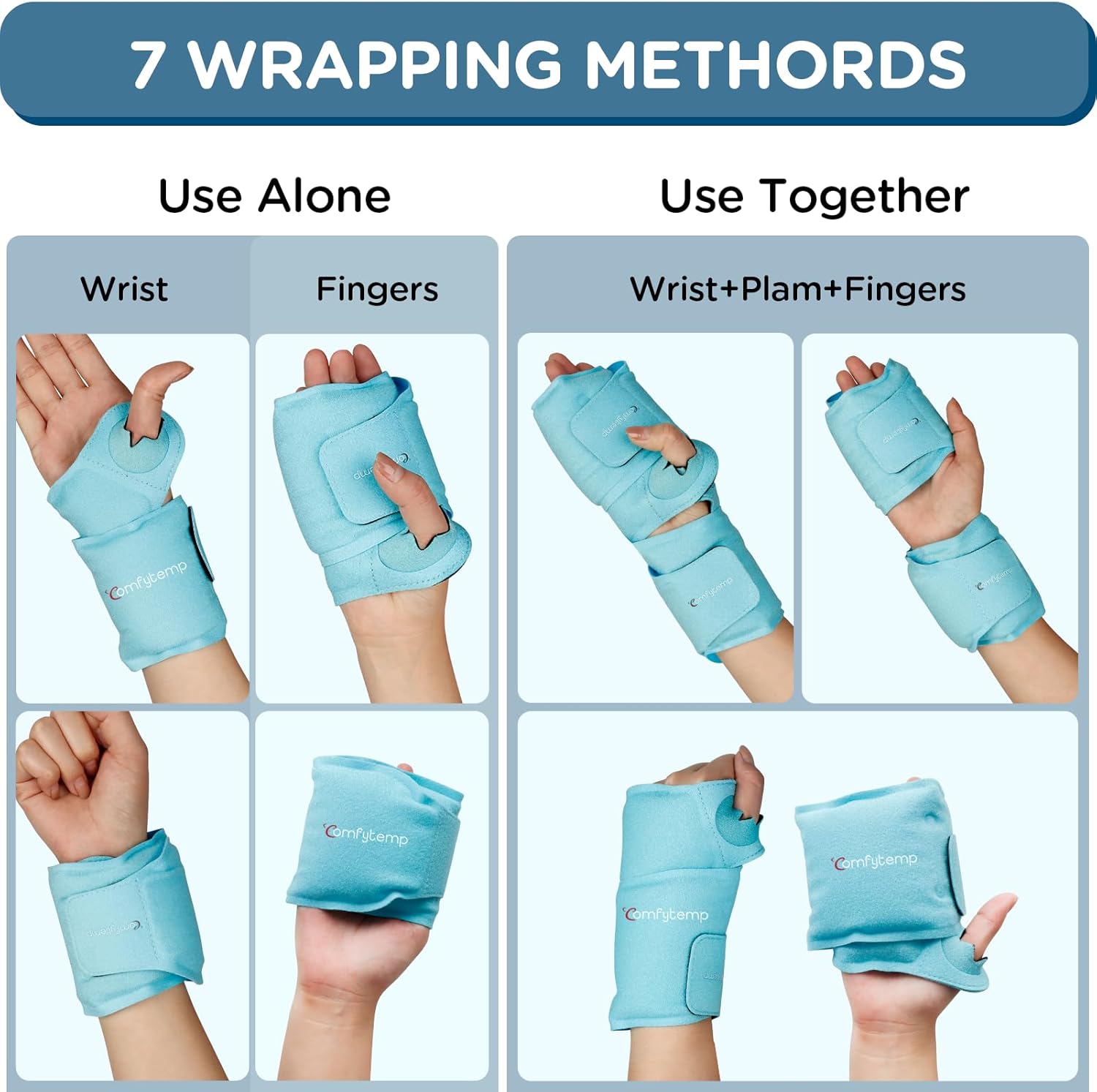 Comfytemp Wrist Ice Pack Wrap for Carpal Tunnel Relief 2 Pack and Ice Pack for Back Pain Relief Bundles