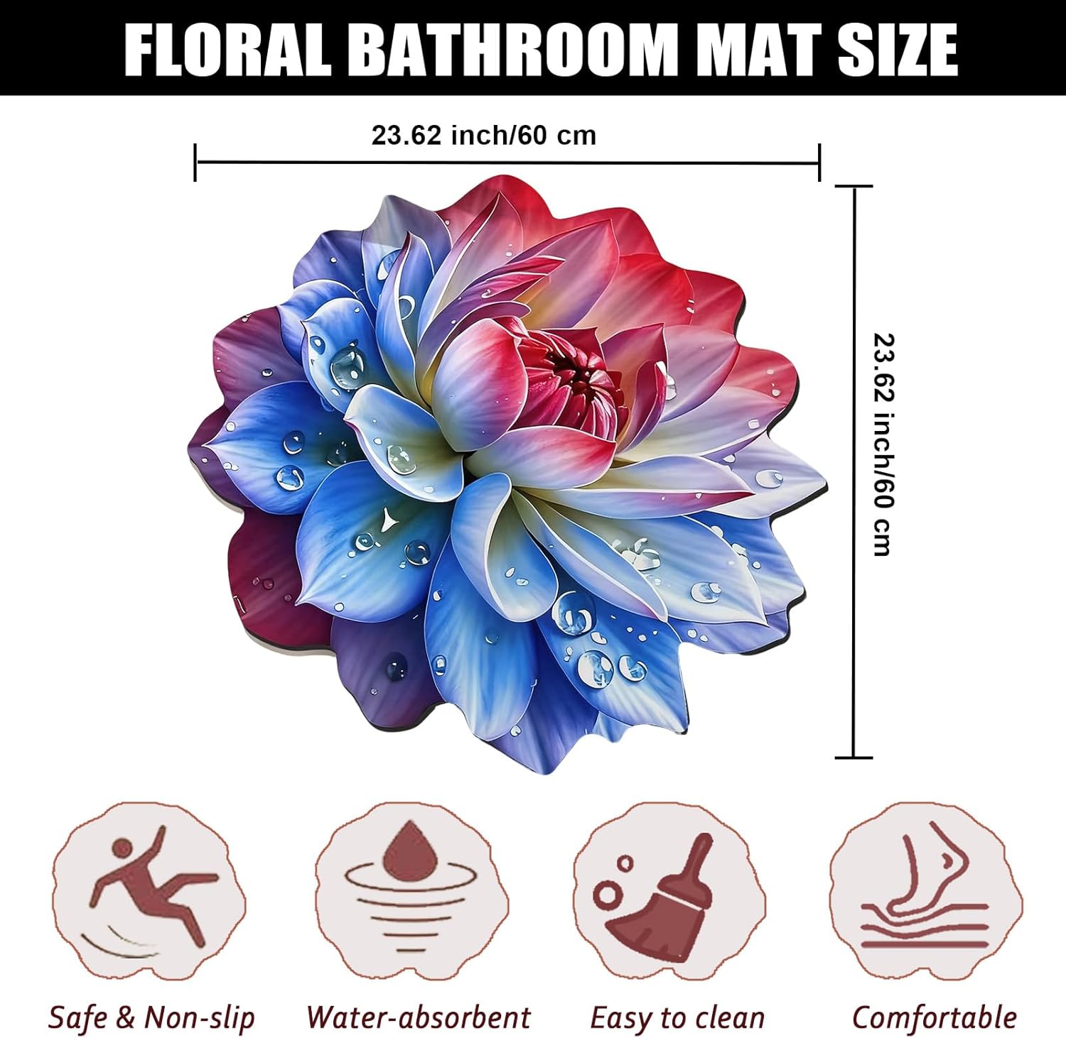 Floral Diatomaceous Earth Floor Mat 3D Flowers Pattern Bath Mat Non-Slip Bath Rug Safe Absorbent Quick Drying Bathmat Suitable for Bathroom Kitchen Entrance (Style 6, 23.62"/60cm)