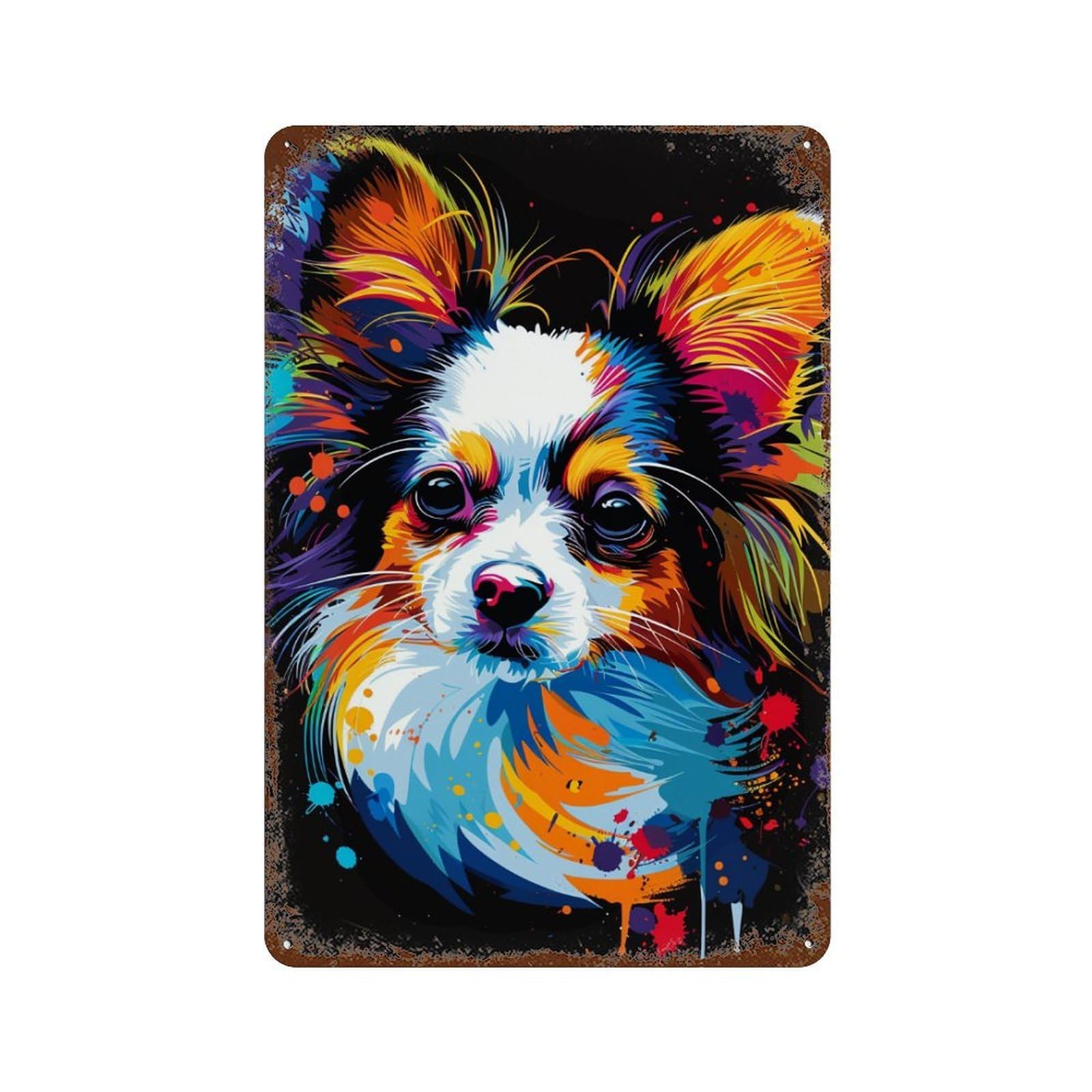 Colorful Dog Portrait Art Print-21 Weathered Tin Sign 11.8"x7.9", Retro Wall Decor for Pub, Kitchen And Man Cave Decor