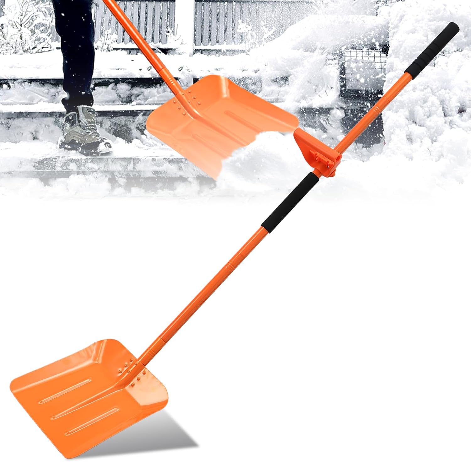69 Inch Heavy Duty Snow Shovel for Driveway, Large Capacity Snow Removal with Ergonomic Handle Tool, Portable Shovel for Car Sidewalk Garden Farm, Orange