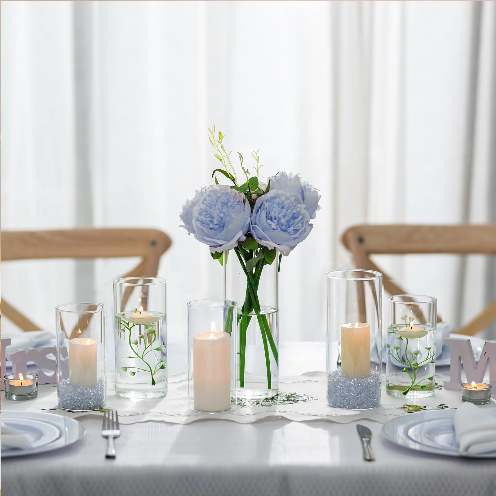 Photophore Bougeoirs Verre Vase Cylindrique: Hewory Set de 6 Porte Bougie pour Centre de Table Noel Mariage, Supports pour Bougies Piliers Transparent Vase en Verre Bougie Flottante